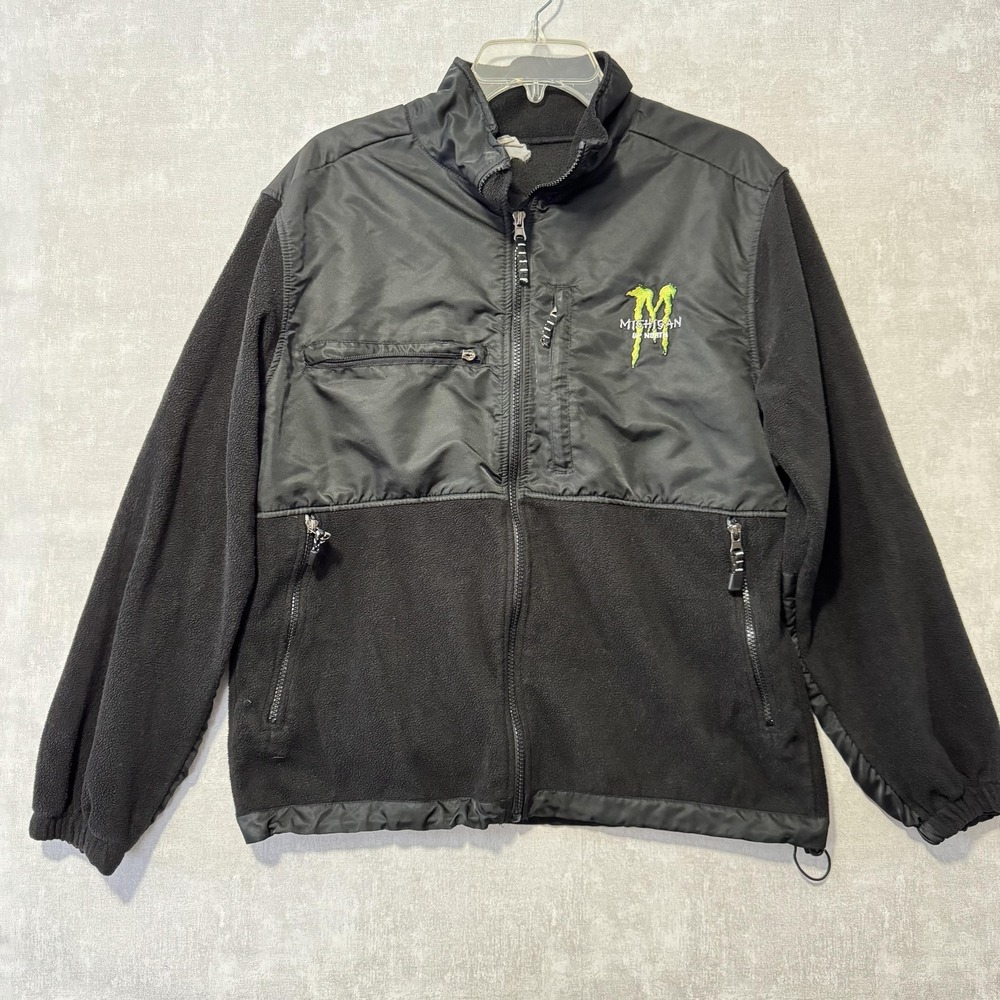 GOGO Jacket Mens Large Black Fleece Windbreaker Full Zip Michigan Up‎ North